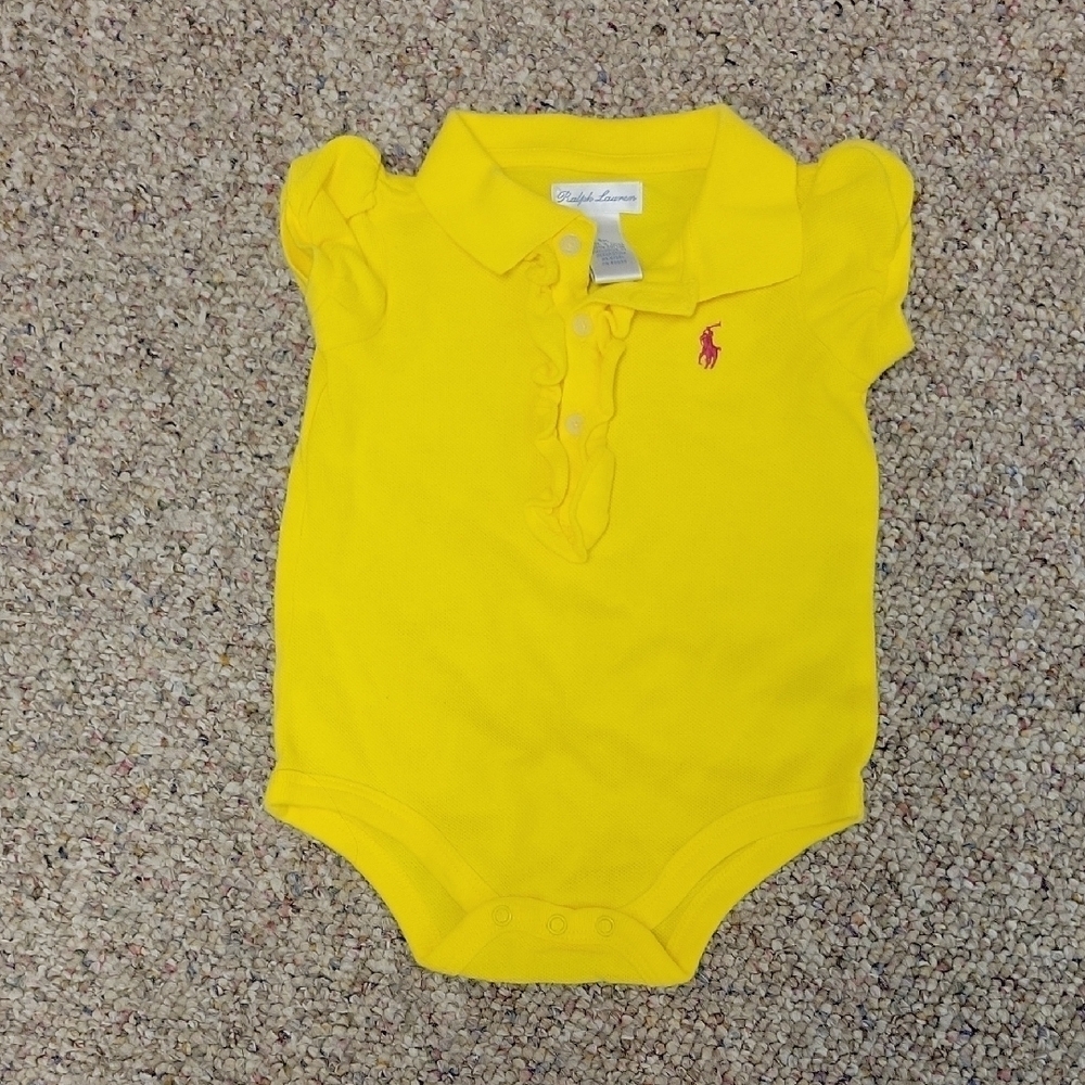 Ralph Lauren Bright Yellow Ruffle Front Bodysuit Infant Sz 6 Months